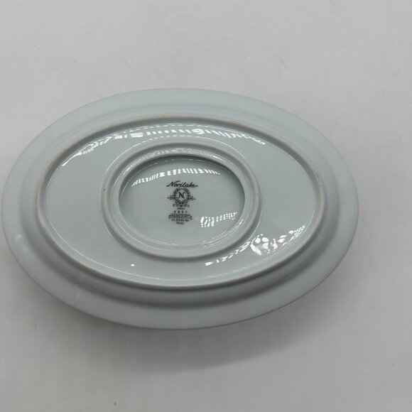 Noritake Harcourt 6857 Gravy Boat with  Underplate Gold Trim Blue Print - Picture 4 of 5